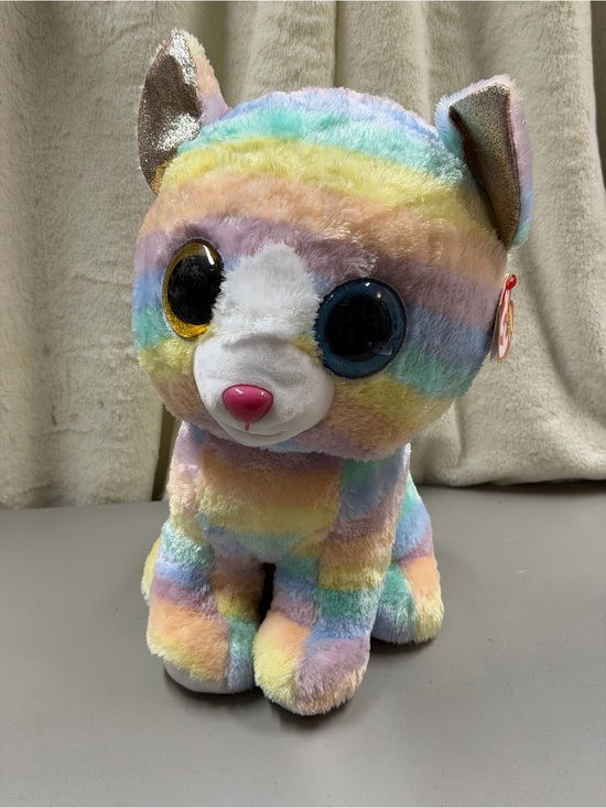 Ty Other - Plush Rainbow Striped Kitty with Big Sparkle Eyes